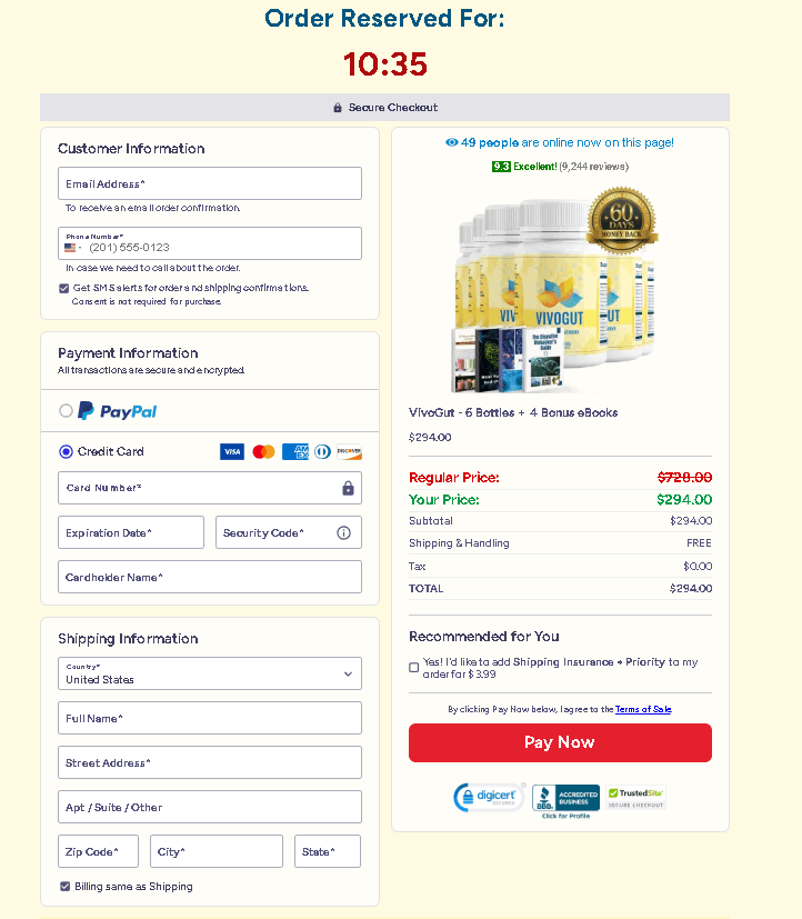 vivogut checkout page 